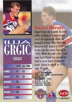 1996 Select AFL #81 Ilija Grgic Back